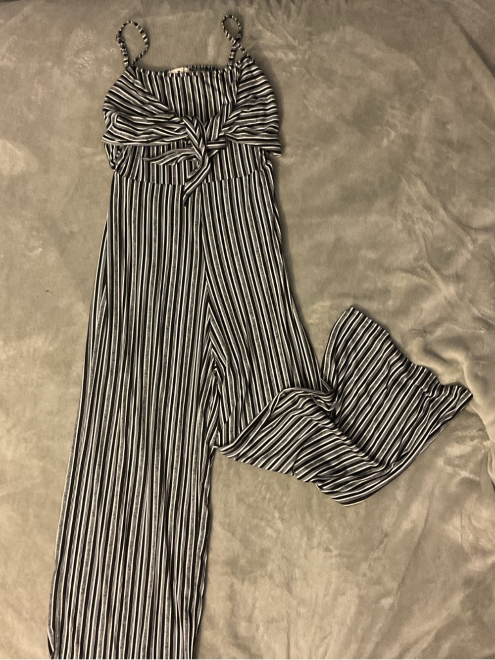 Derek Heart Black & White Striped Tie-Front Wide-Leg Jumpsuit